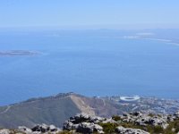 top of Table Mountain - Robben Island to the left and stadium below